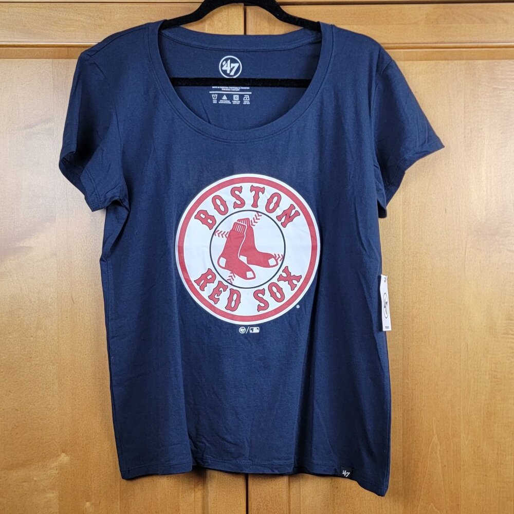 NWT Women's '47 MLB Red Sox Circle Logo Scoop Neck Navy Short Sleeve Tee - M - Picture 2 of 7